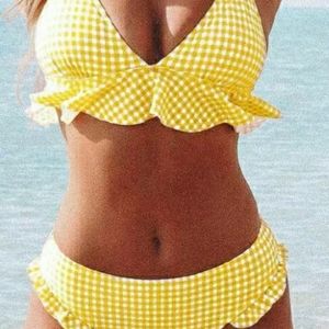 Yellow Gingham Ruffle Bikini